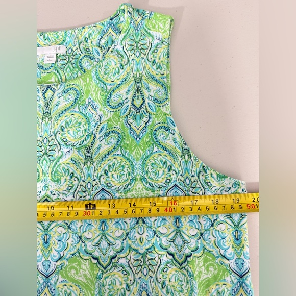J. Jill Women’s Paisley Midi Dress Size LP Green Blue Sleeveless Stretch - Picture 11 of 13